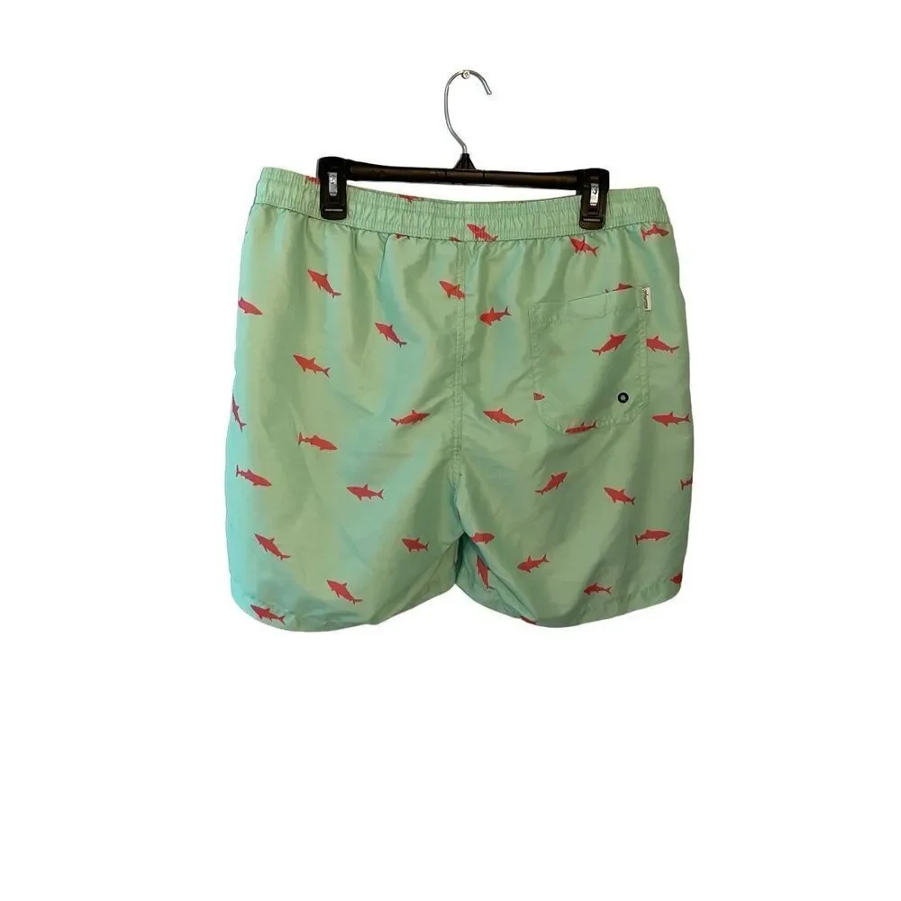 Maamgic mint green swim trunks with hot pink shark pattern - XL